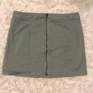 Sage denim zip front skirt